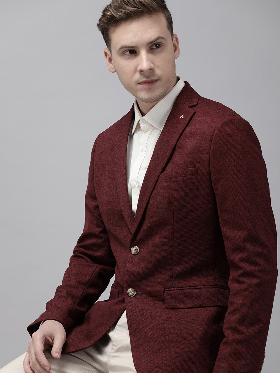 

Arrow Men Red Self-Design Zero Calorie Fit Single-Breasted Formal Blazer
