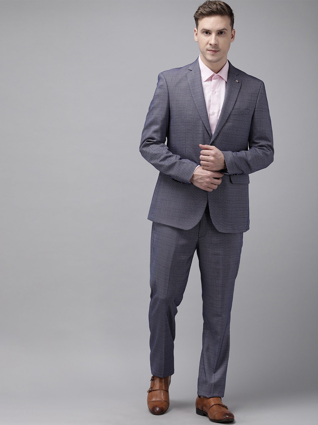 

Arrow Men Navy Blue & Black Checked Tailored Fit Formal Suit