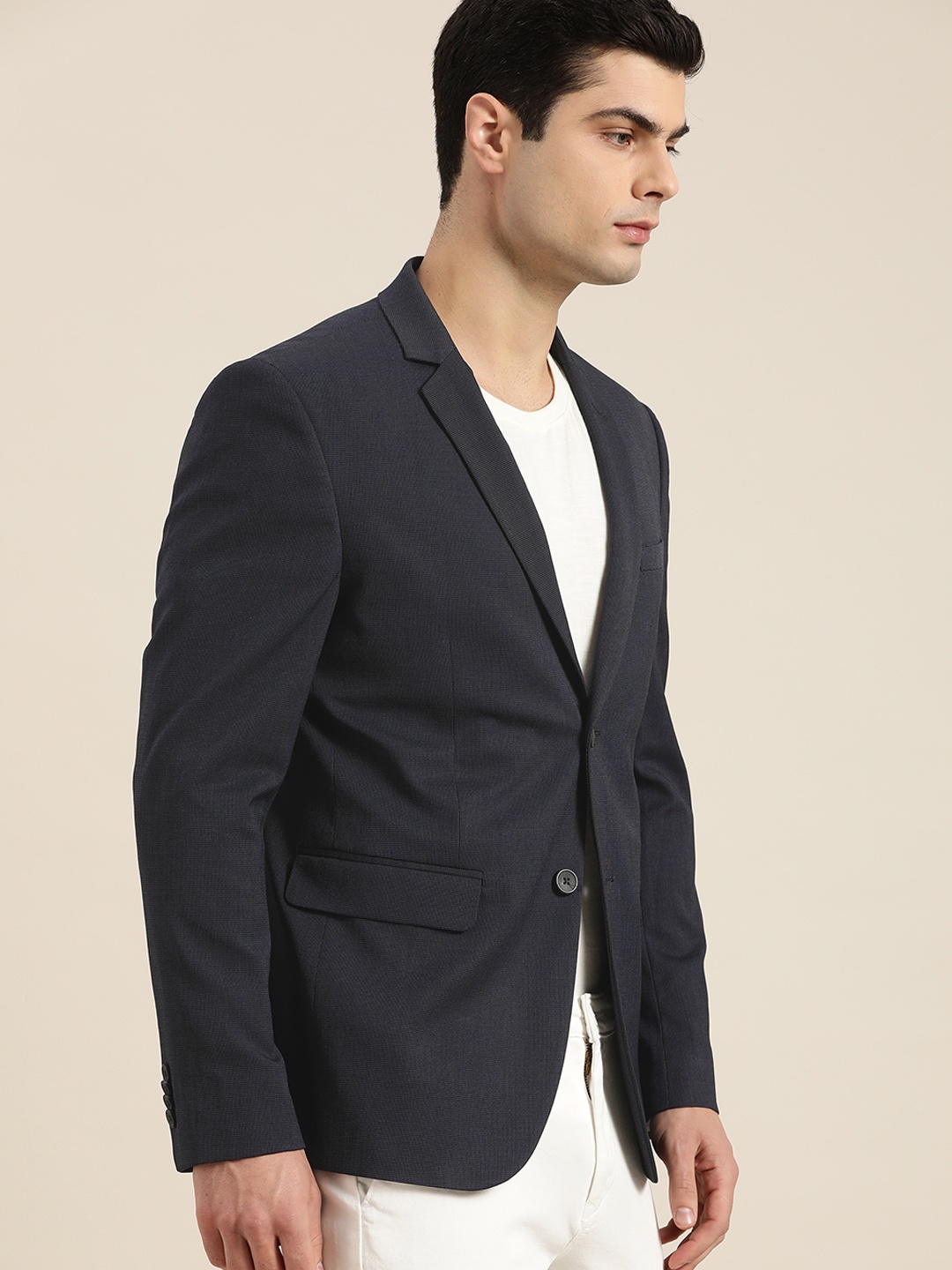 

INVICTUS Men Navy Blue Slim Fit Self-Design Single-Breasted Smart Casual Blazer