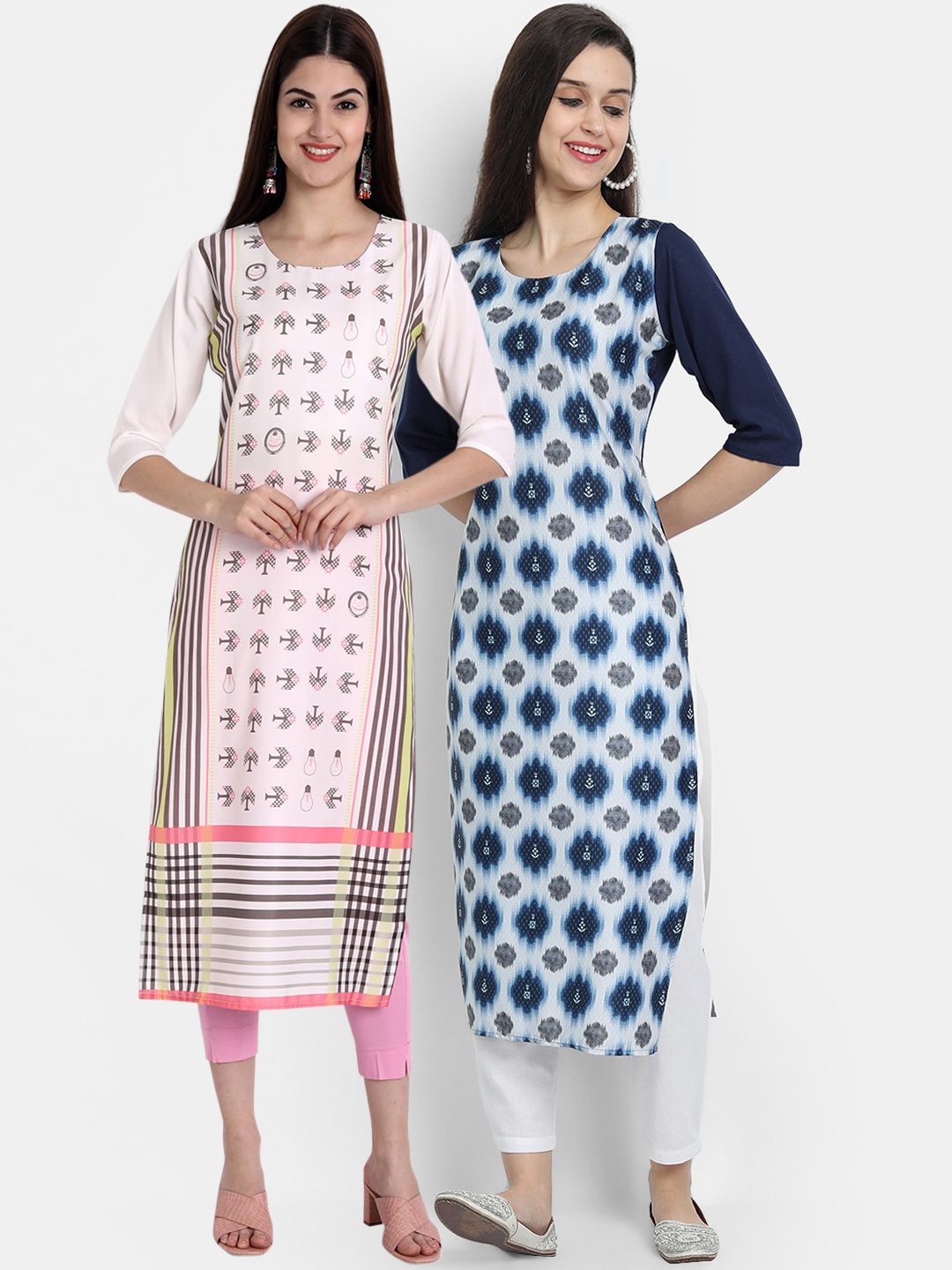 

Ethnic basket Women Pack of 2 Printed Crepe Kurtas, Pink