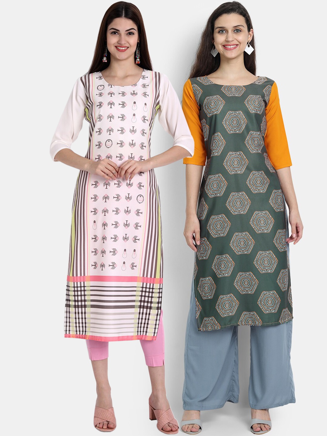 

Ethnic basket Women Pack of 2 Printed Crepe Kurtas, Pink