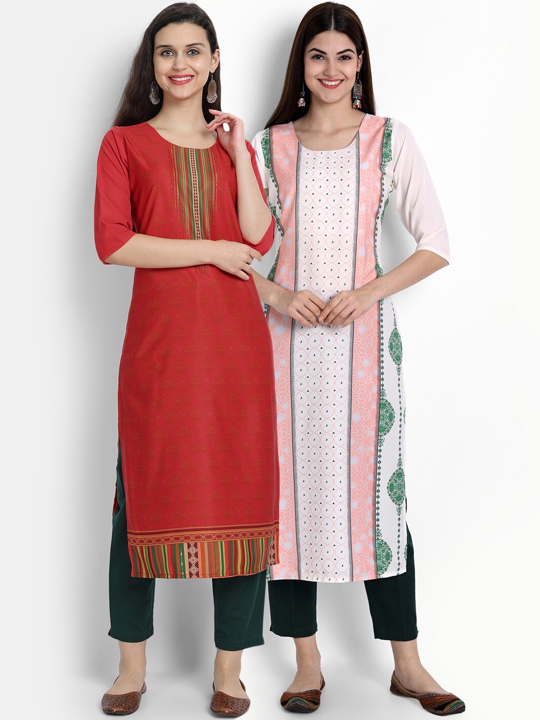 

Ethnic basket Women Pack of 2 Printed Crepe Kurtas, Red