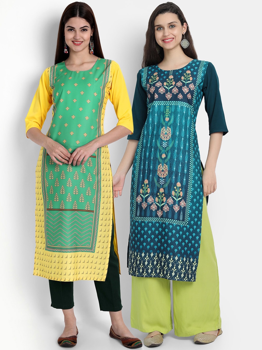 

Ethnic basket Women Pack of 2 Printed Crepe Kurtas, Green