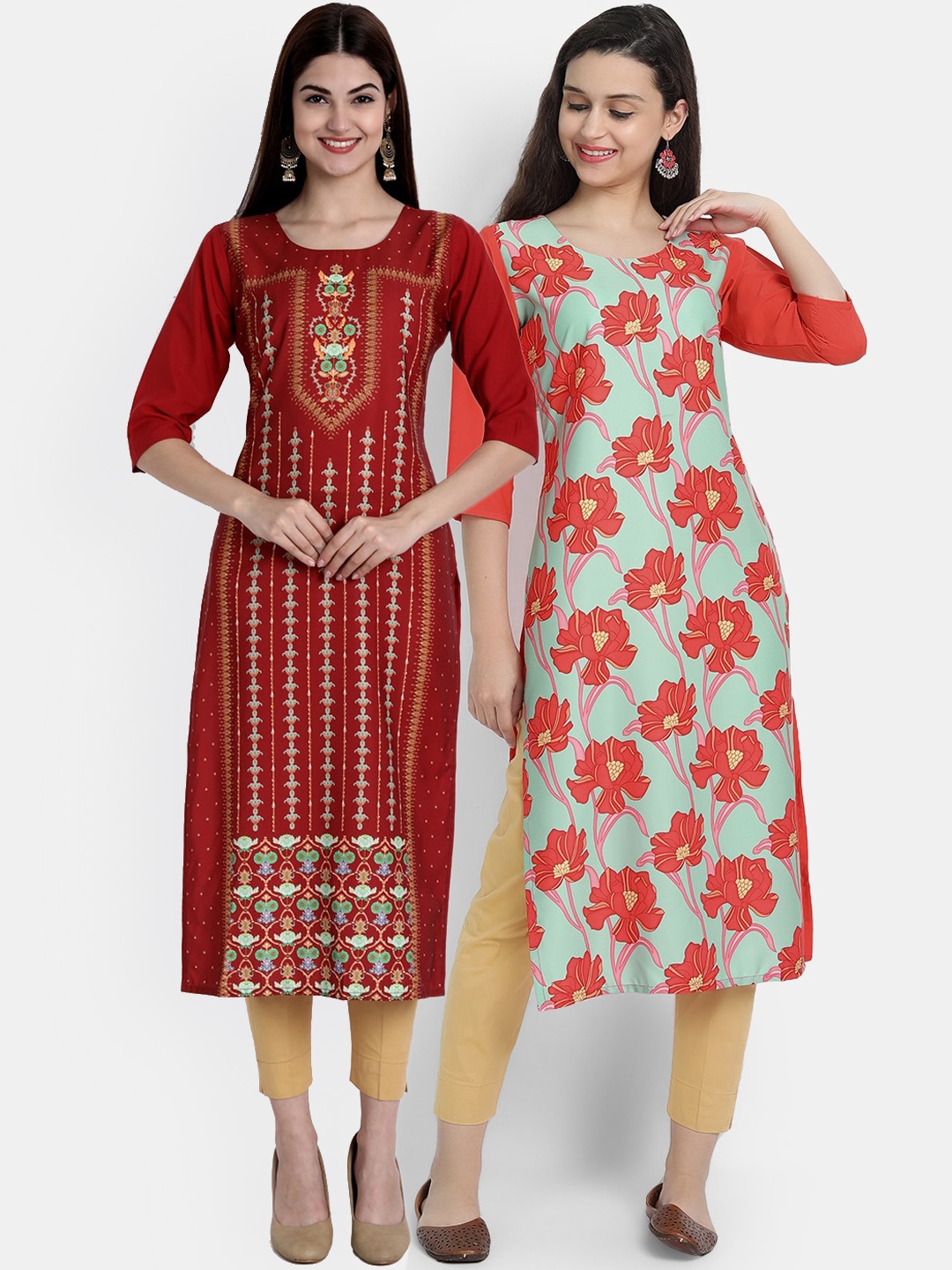 

Ethnic basket Women Pack of 2 Printed Crepe Kurtas, Red