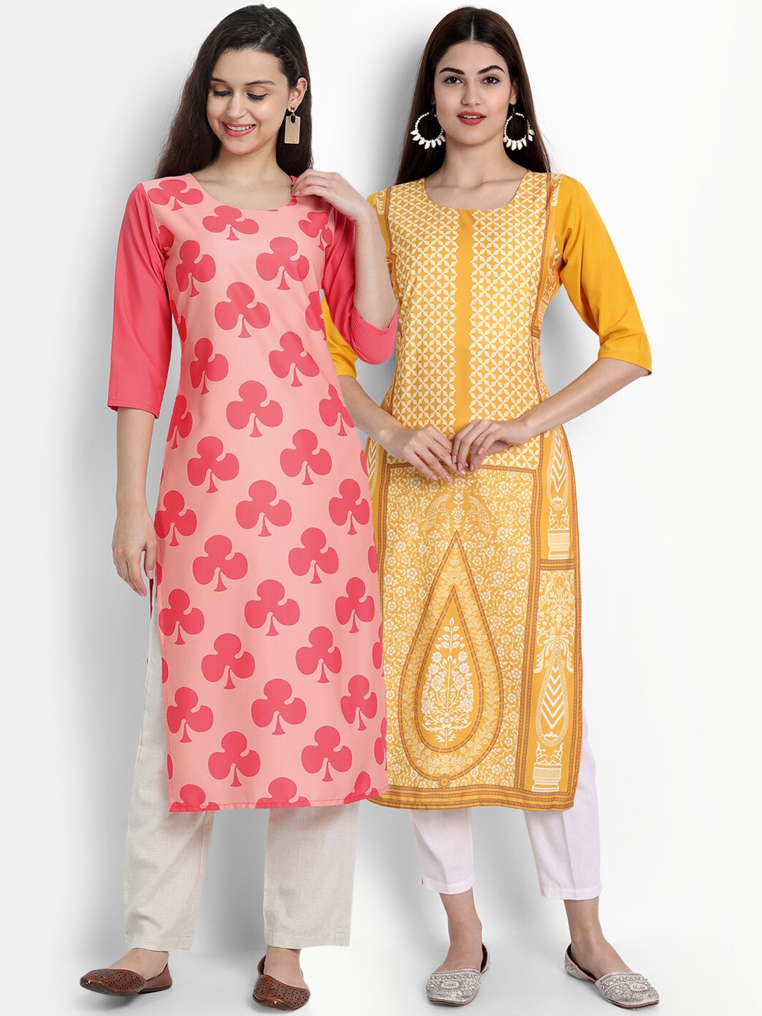 

Ethnic basket Women Pack of 2 Printed Crepe Kurtas, Pink