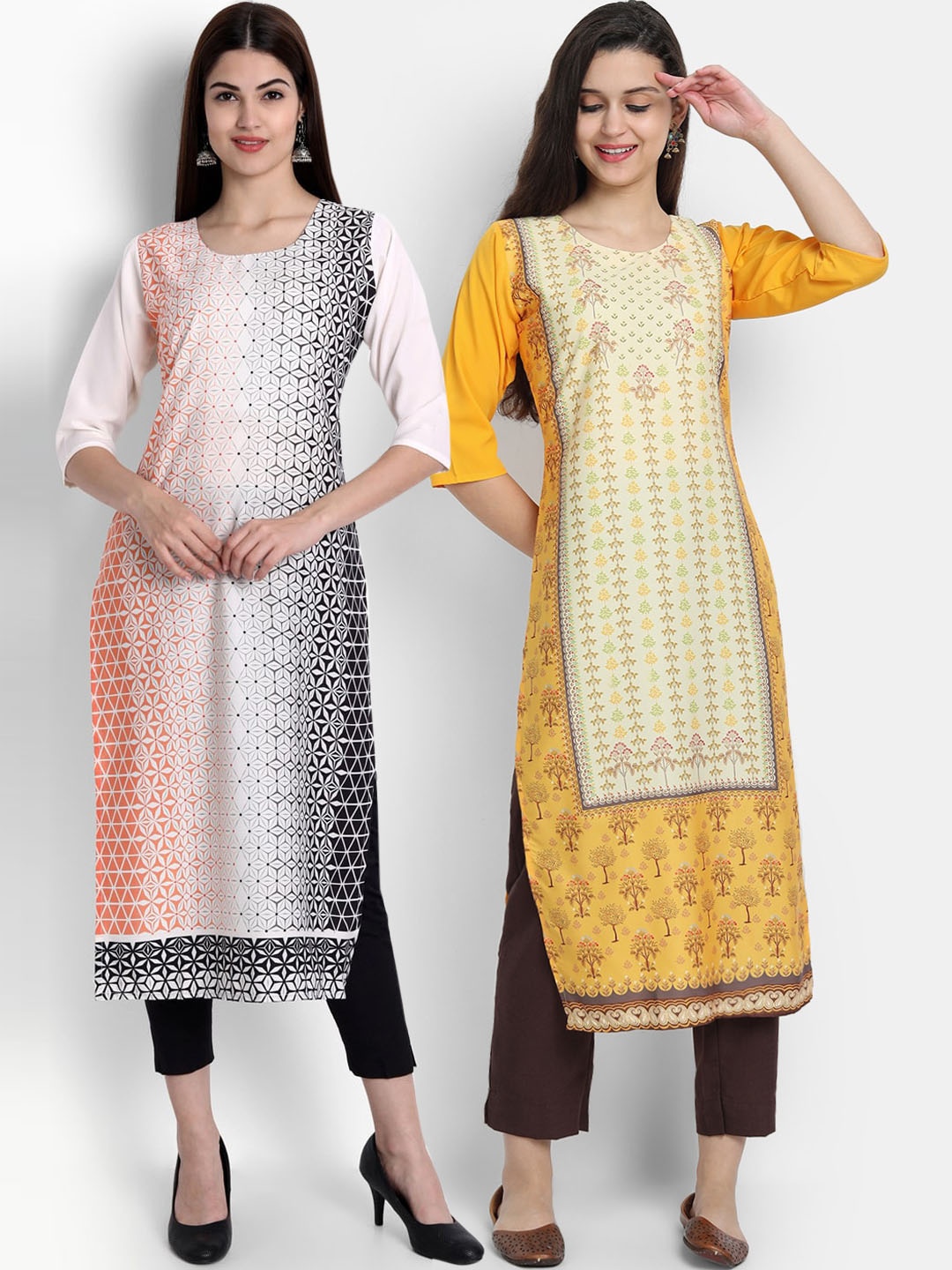 

Ethnic basket Women Pack of 2 Printed Crepe Kurtas, White