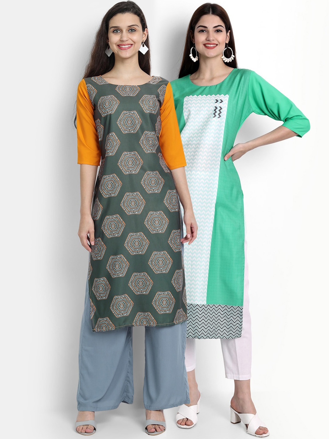 

Ethnic basket Women Pack Of 2 Printed Straight Kurta, Multi