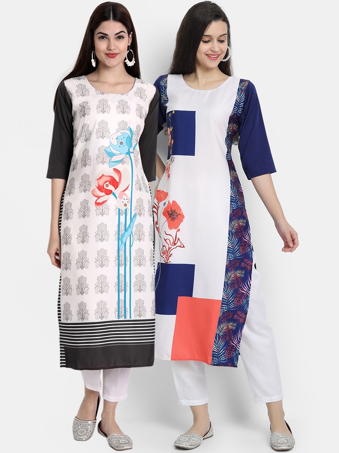 

Ethnic basket Women Pack Of 2 Ethnic Motifs Printed Floral Crepe Kurta, Blue