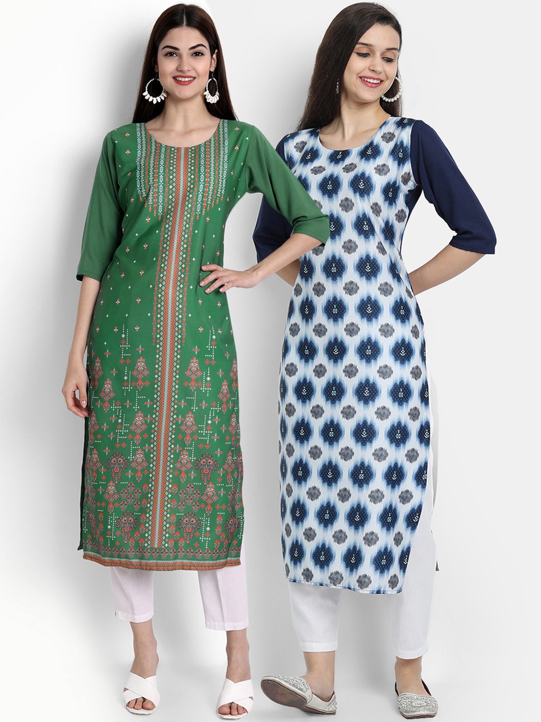 

Ethnic basket Women Pack Of 2 Printed Crepe Kurtas, Multi