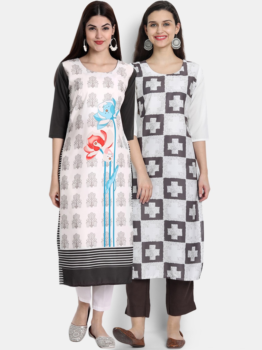 

Ethnic basket Women Pack-2 Ethnic Motifs Printed Floral Crepe Kurta, Multi