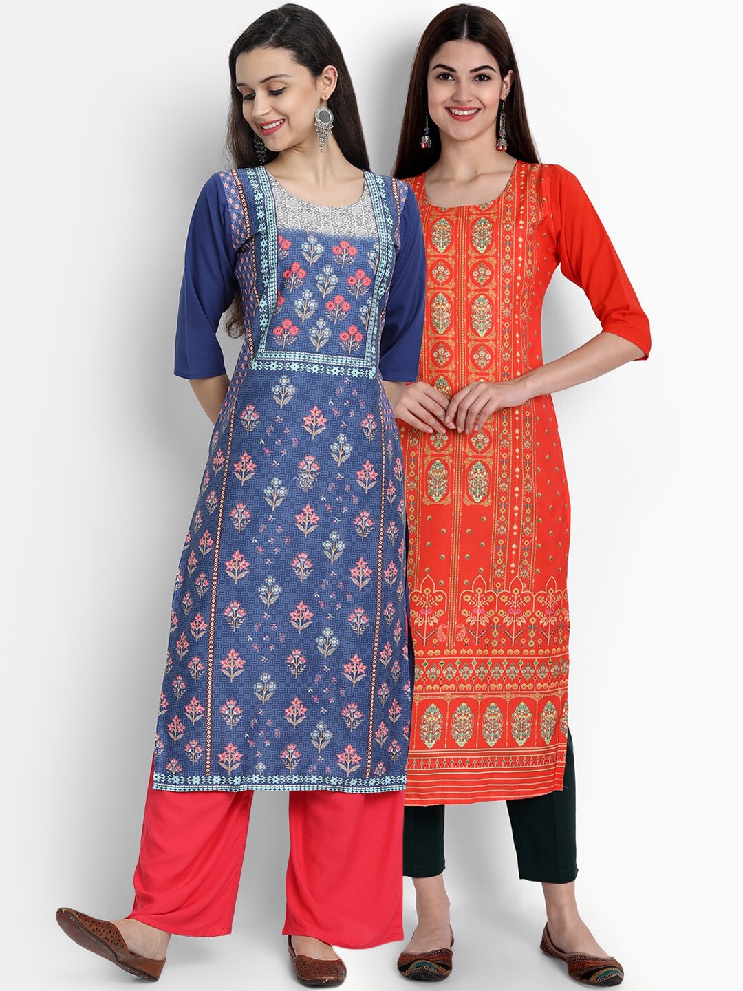 

Ethnic basket Women Pack Of 2 Blue & Orange Digital Printed Crepe Kurta