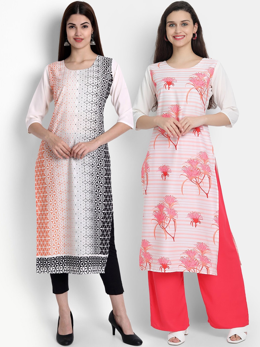 

Ethnic basket Women Multicoloured Pack Of 2 Digital Printed Crepe Kurta, Multi