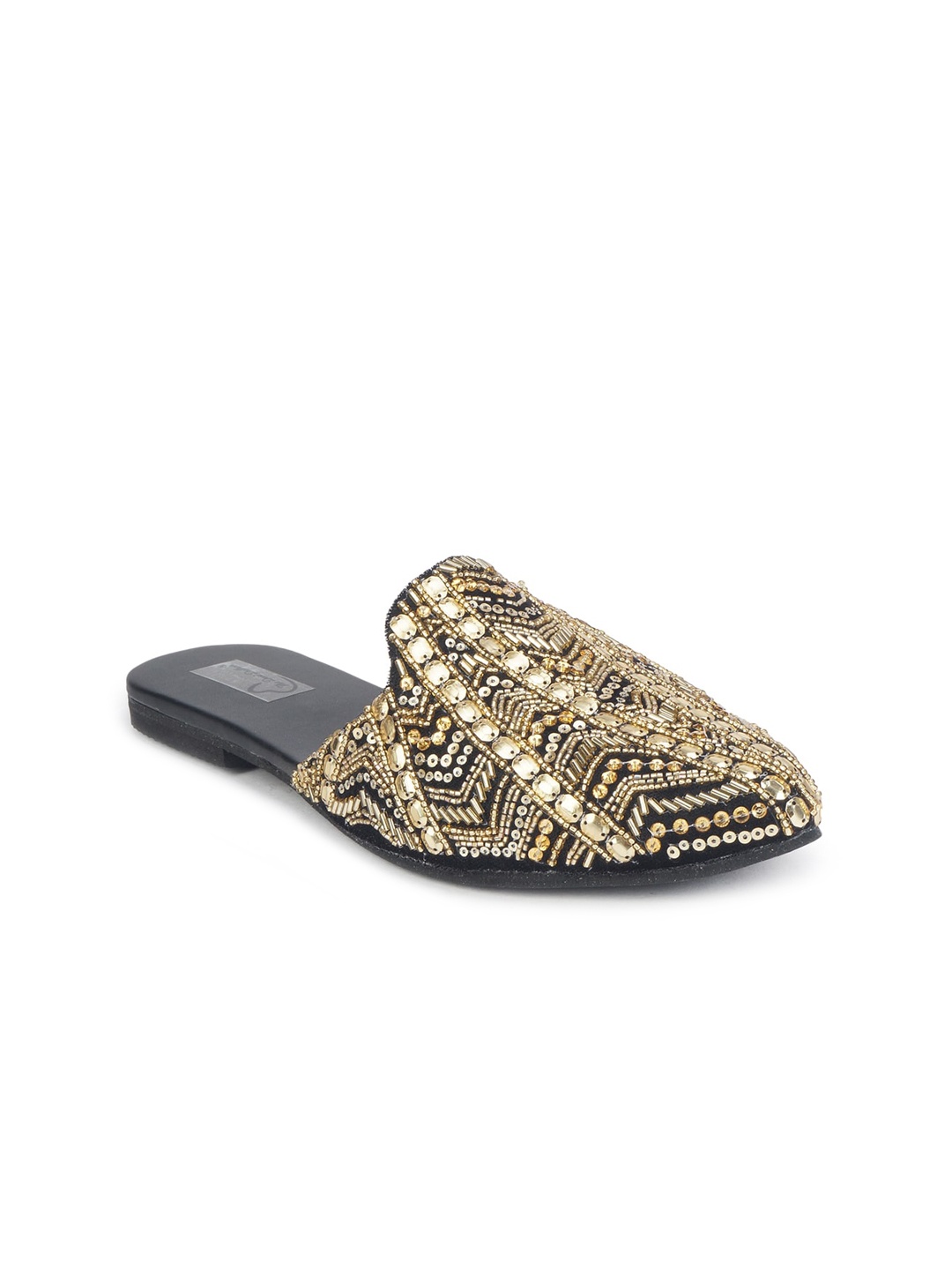 

The Desi Dulhan Women Black Embellished Leather Ethnic Mojaris Flats