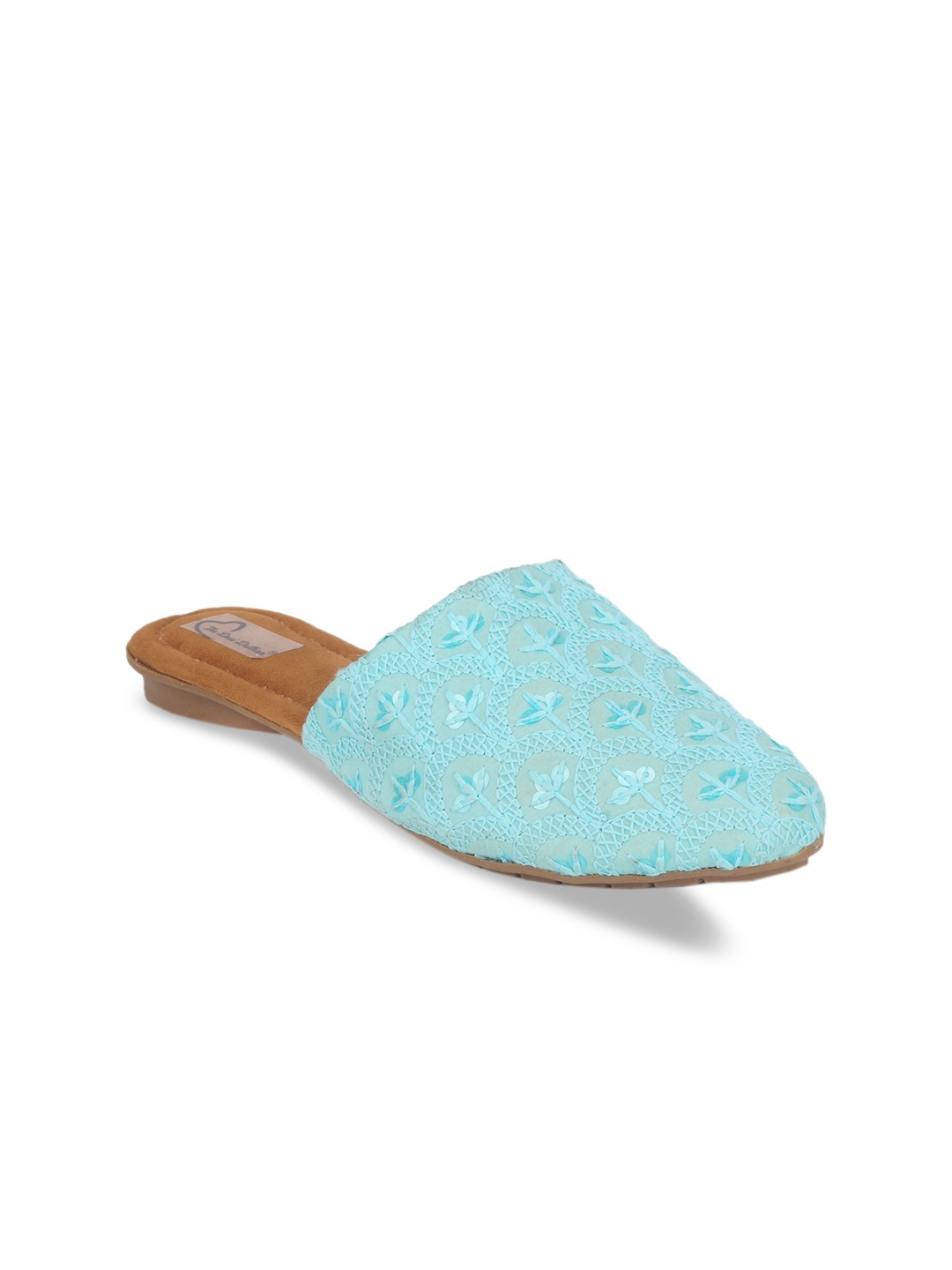 

The Desi Dulhan Women Blue Embellished Leather Ethnic Mules Flats