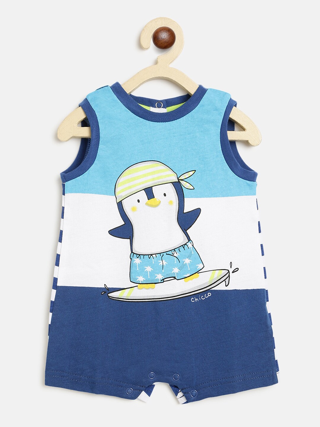 

Chicco Boys Blue Penguin Printed Pure Cotton Regular Fit Sleevesless Romper