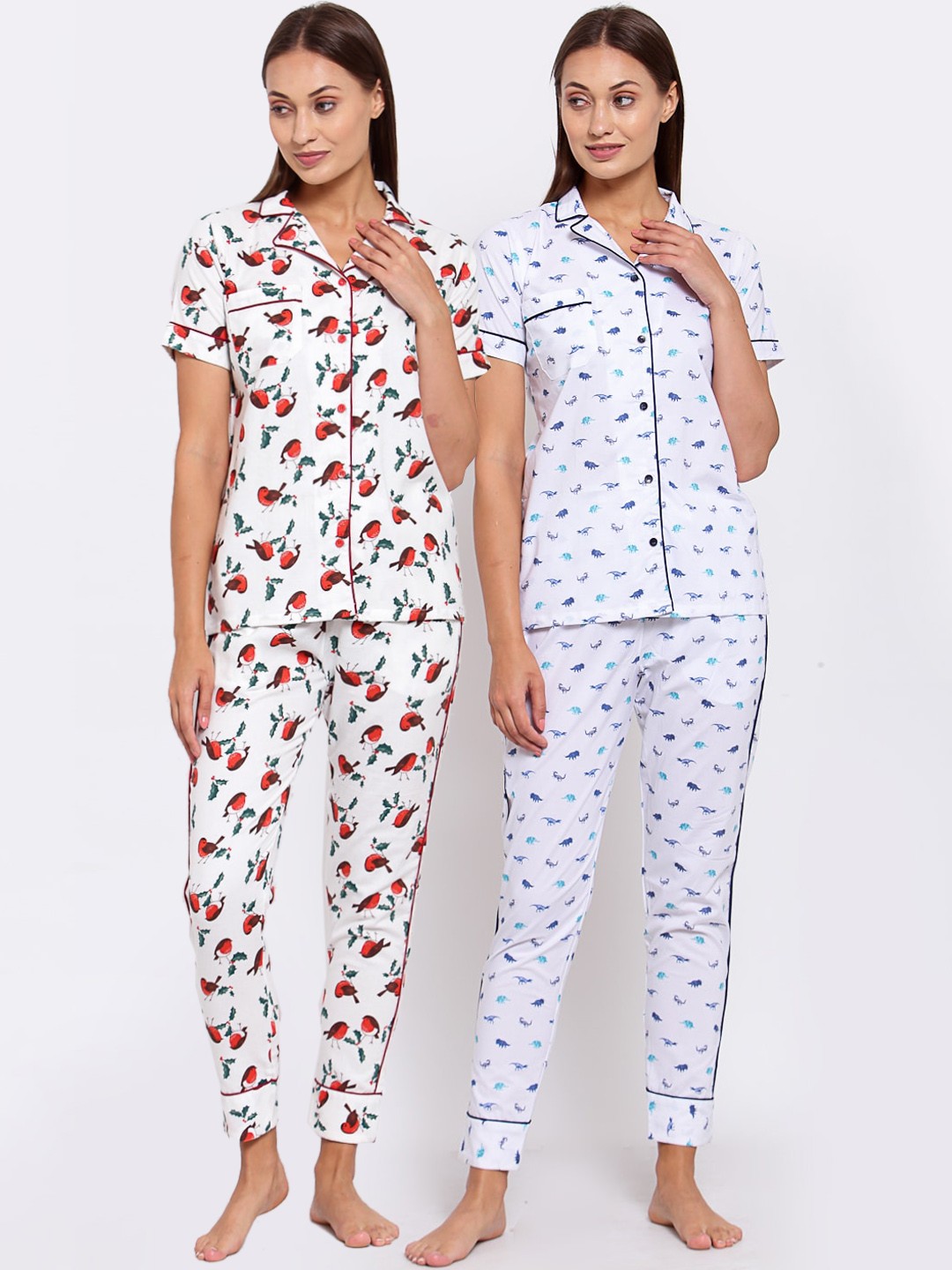 

KLOTTHE Women Pack Of 2 Printed Pure Cotton Night suits, White