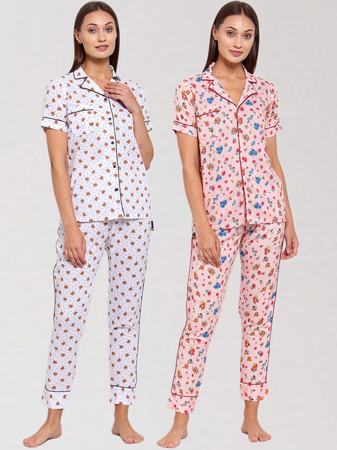 

KLOTTHE Set of 2 Women White & Red Printed Night suit