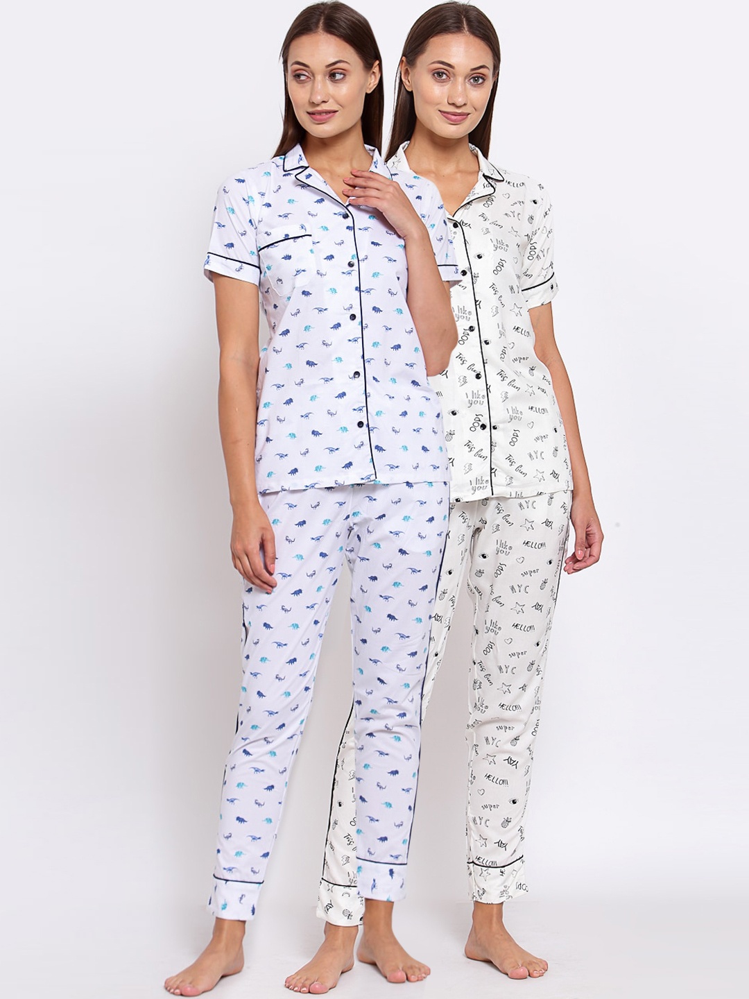 

KLOTTHE Women Pack Of 2 White & Black Printed Night suit