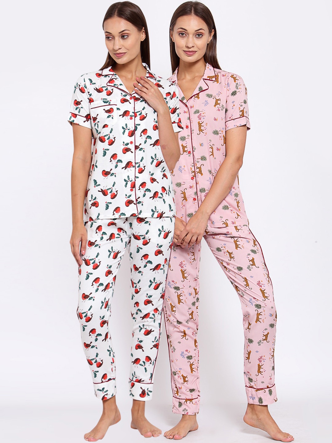 

KLOTTHE Women Pack Of 2 Printed Pure Cotton Night suits, White