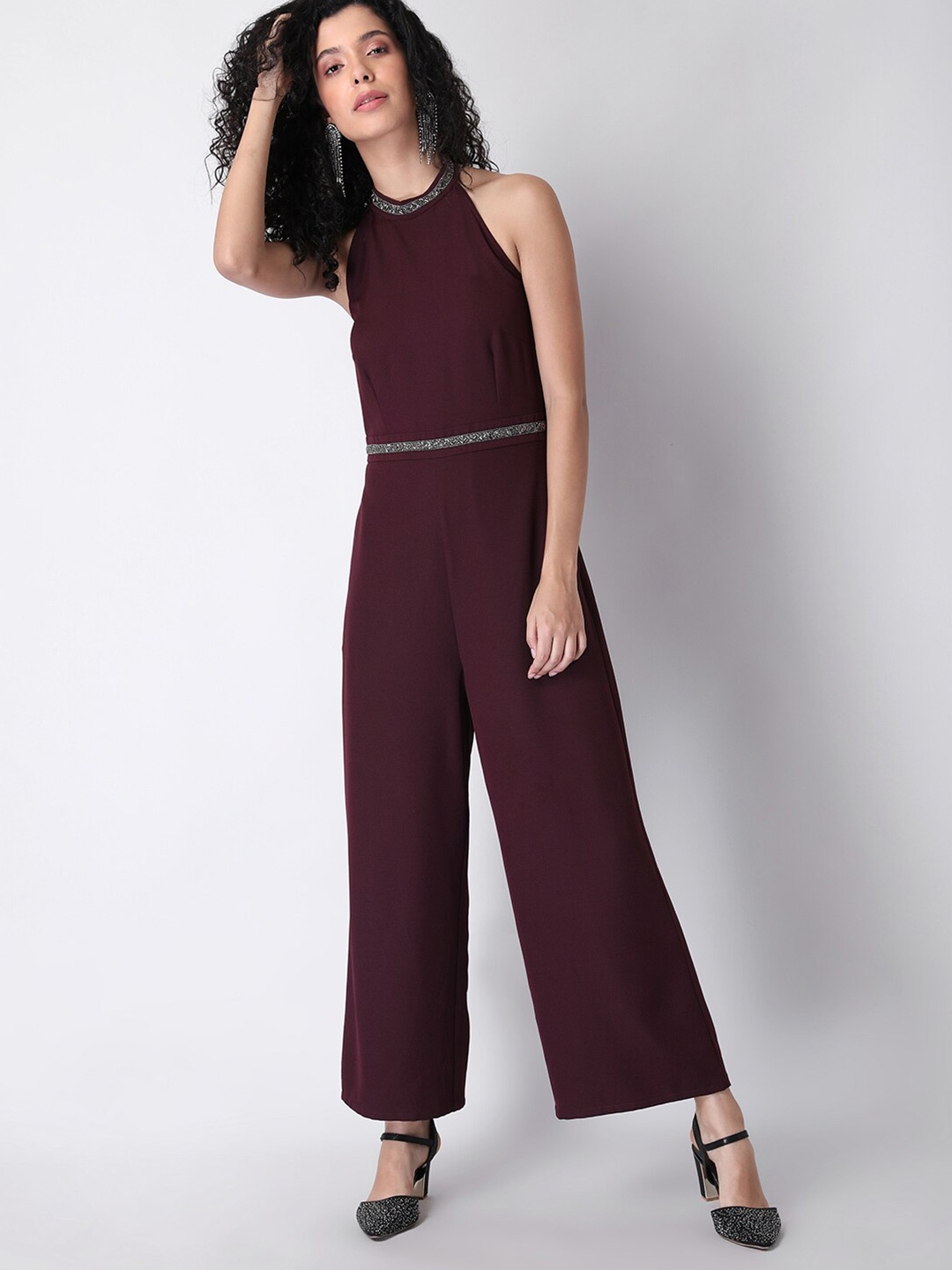 

FabAlley Halter Neck Basic Jumpsuit, Maroon