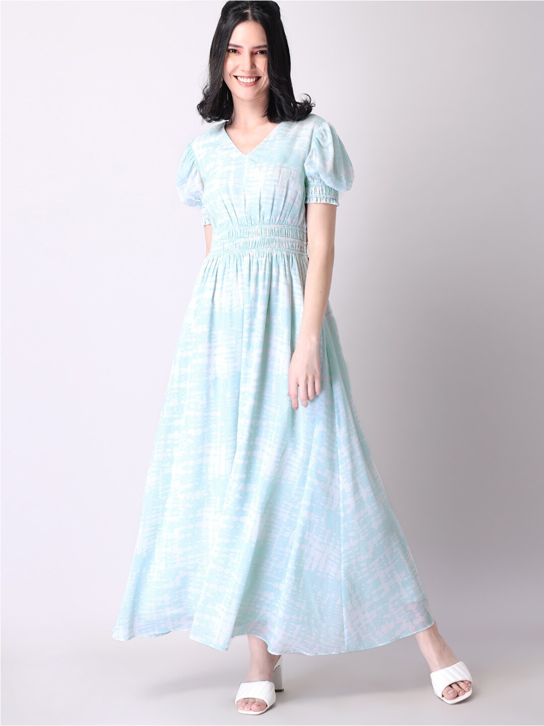 

FabAlley Blue & White Tie & Dye Georgette Maxi Dress