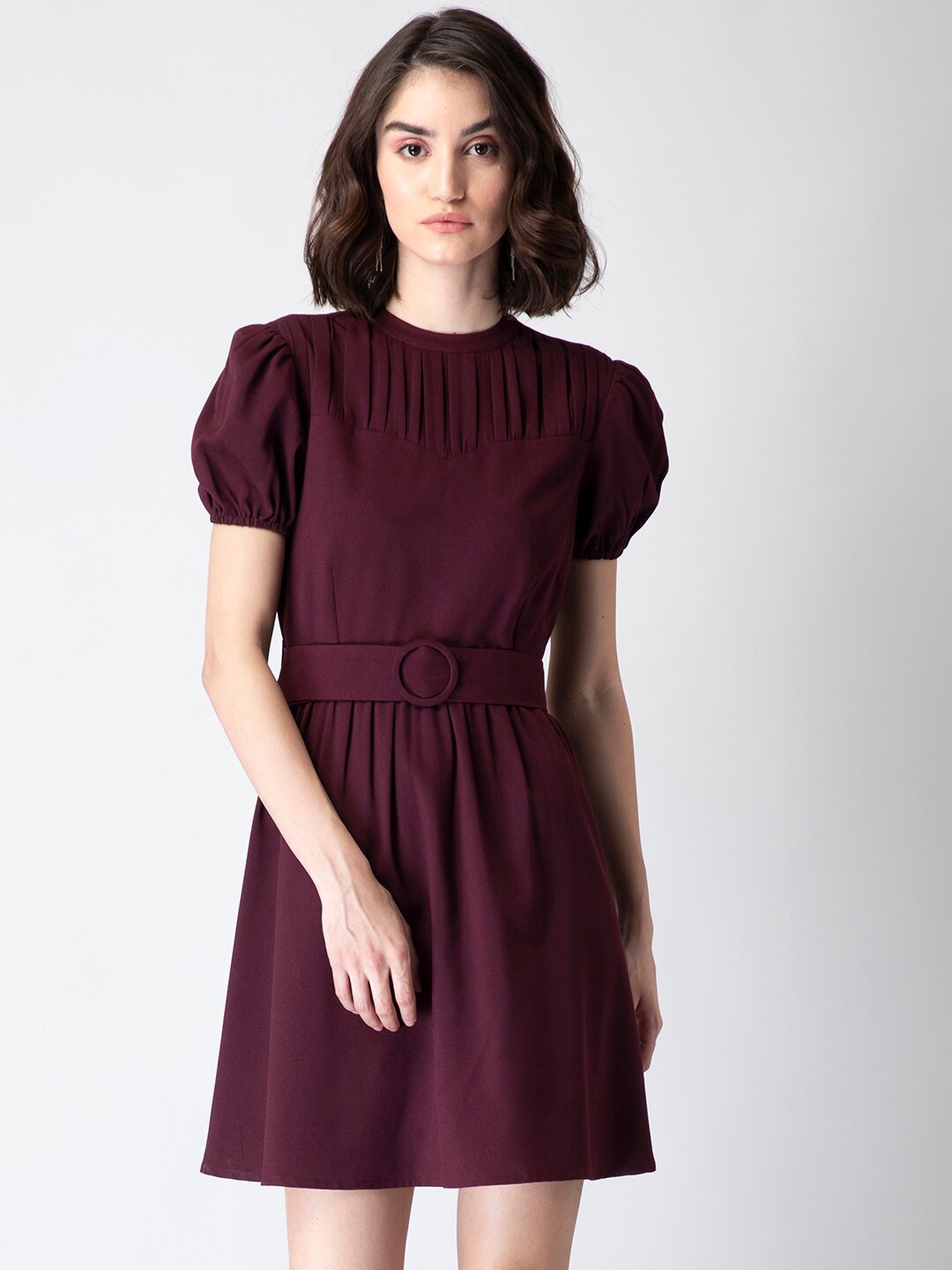 

FabAlley Purple Puff Sleeve Crepe Dress