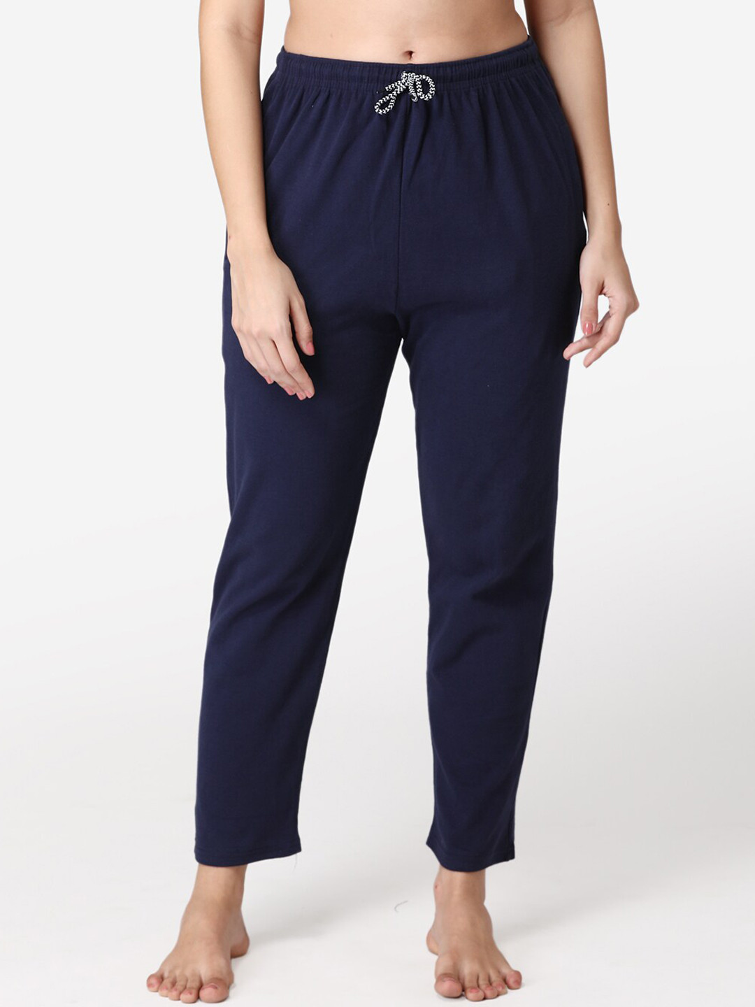 

ABELINO Women Navy Blue Solid Pure Cotton Lounge Pants