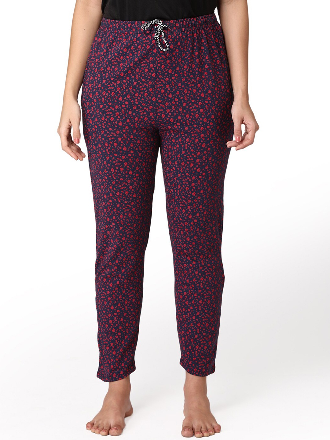 

ABELINO Women Black & Red Printed Pure Cotton Lounge Pants