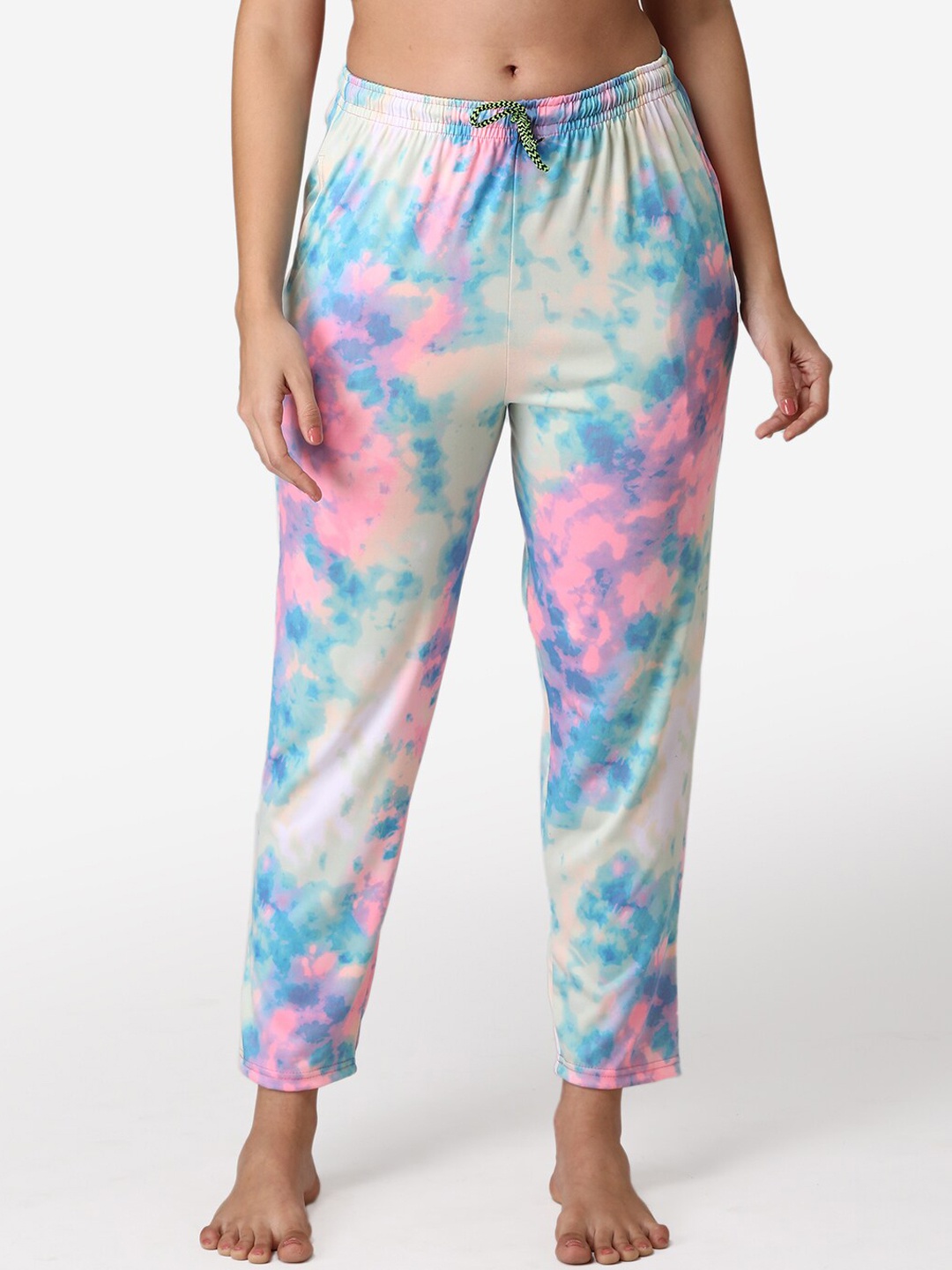 

ABELINO Women White & Blue Printed Pure Cotton Lounge Pants