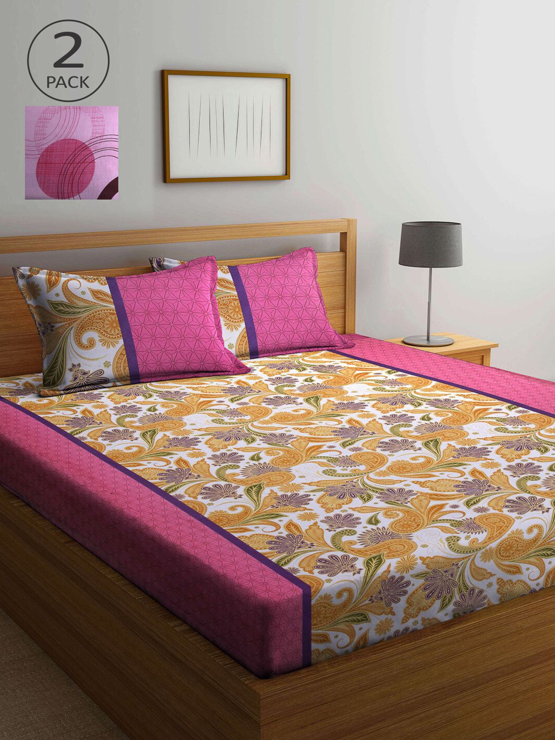 

KLOTTHE Floral 210 TC 2 Queen Bedsheet with 4 Pillow Covers, Pink