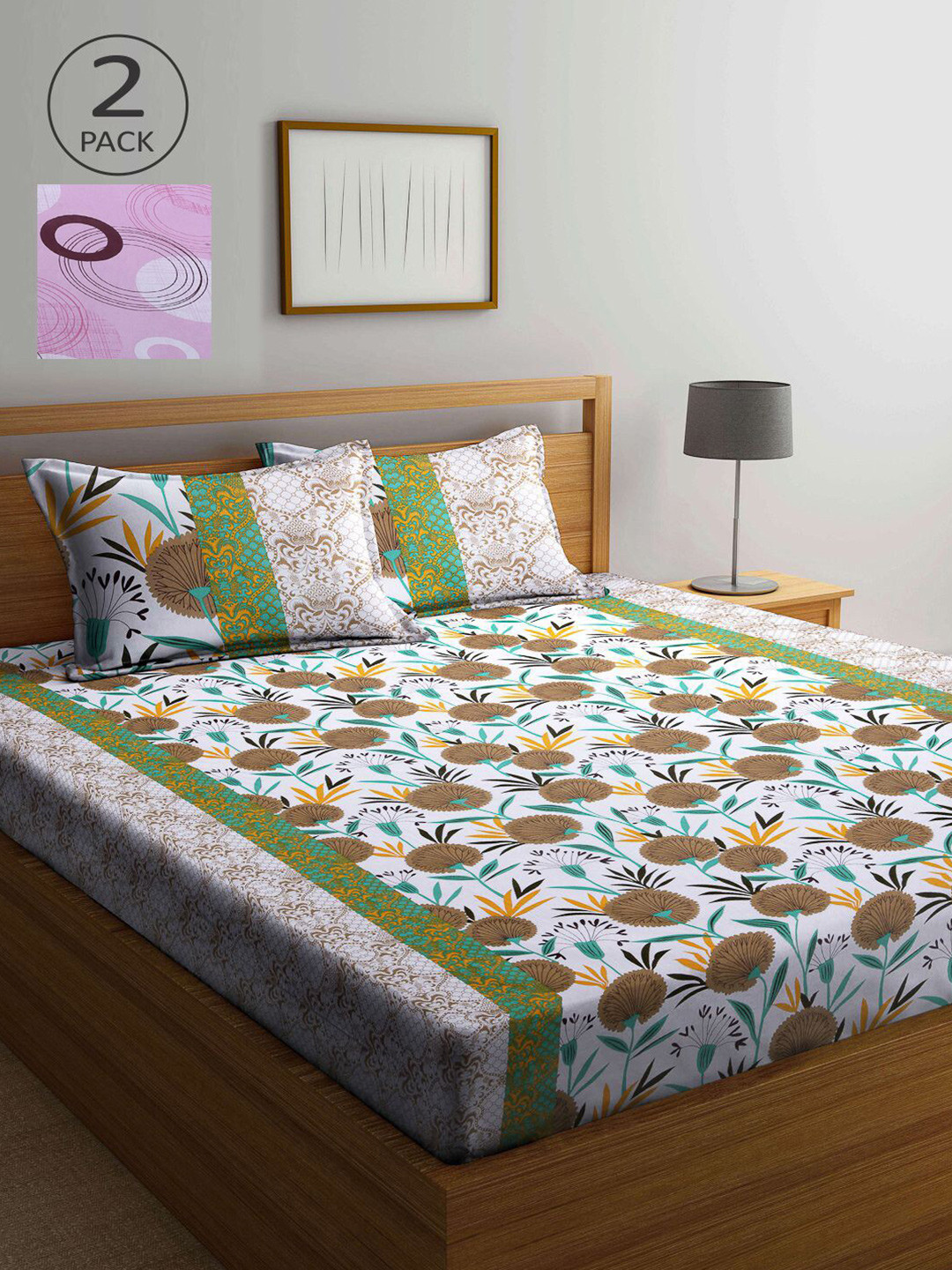 

KLOTTHE Pink & White Floral Pure Cotton 210 TC 2 Queen Bedsheet with 4 Pillow Covers