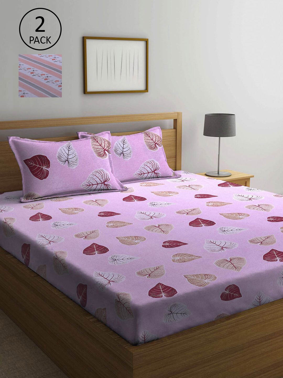 

KLOTTHE Set Of 2 Pink Floral 210 TC Queen Bedsheet with 4 Pillow Covers