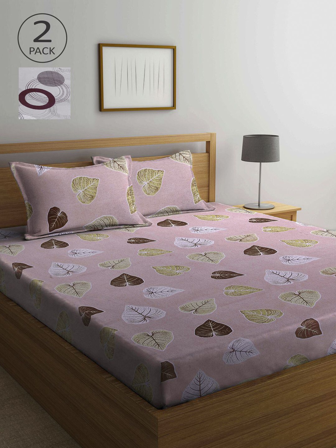 

KLOTTHE Grey & Pink Geometric 210 TC 2 Queen Bedsheet with 4 Pillow Covers