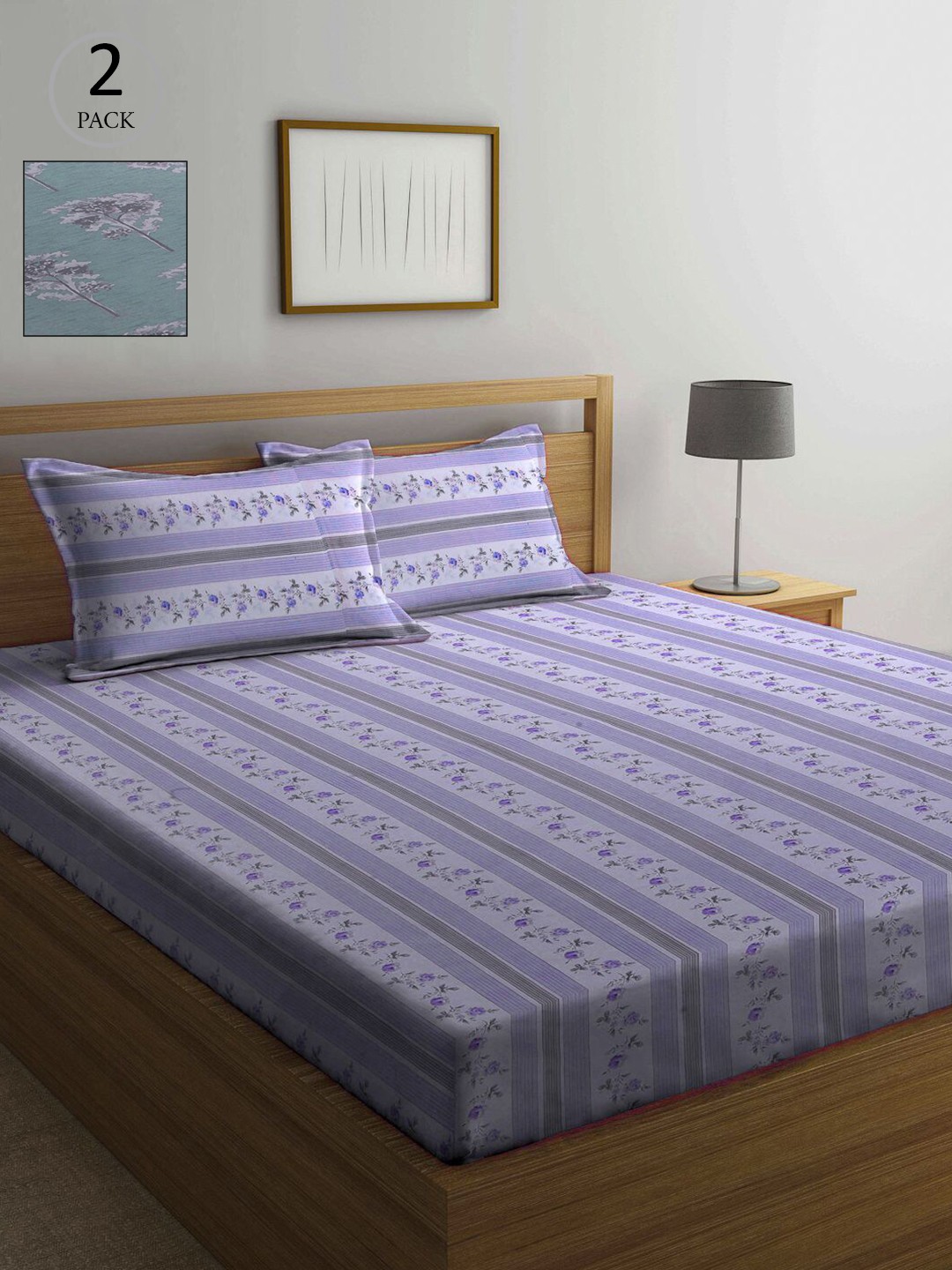 

KLOTTHE Purple & Green Floral 210 TC 2 Pure Cotton Queen Bedsheet with 4 Pillow Covers
