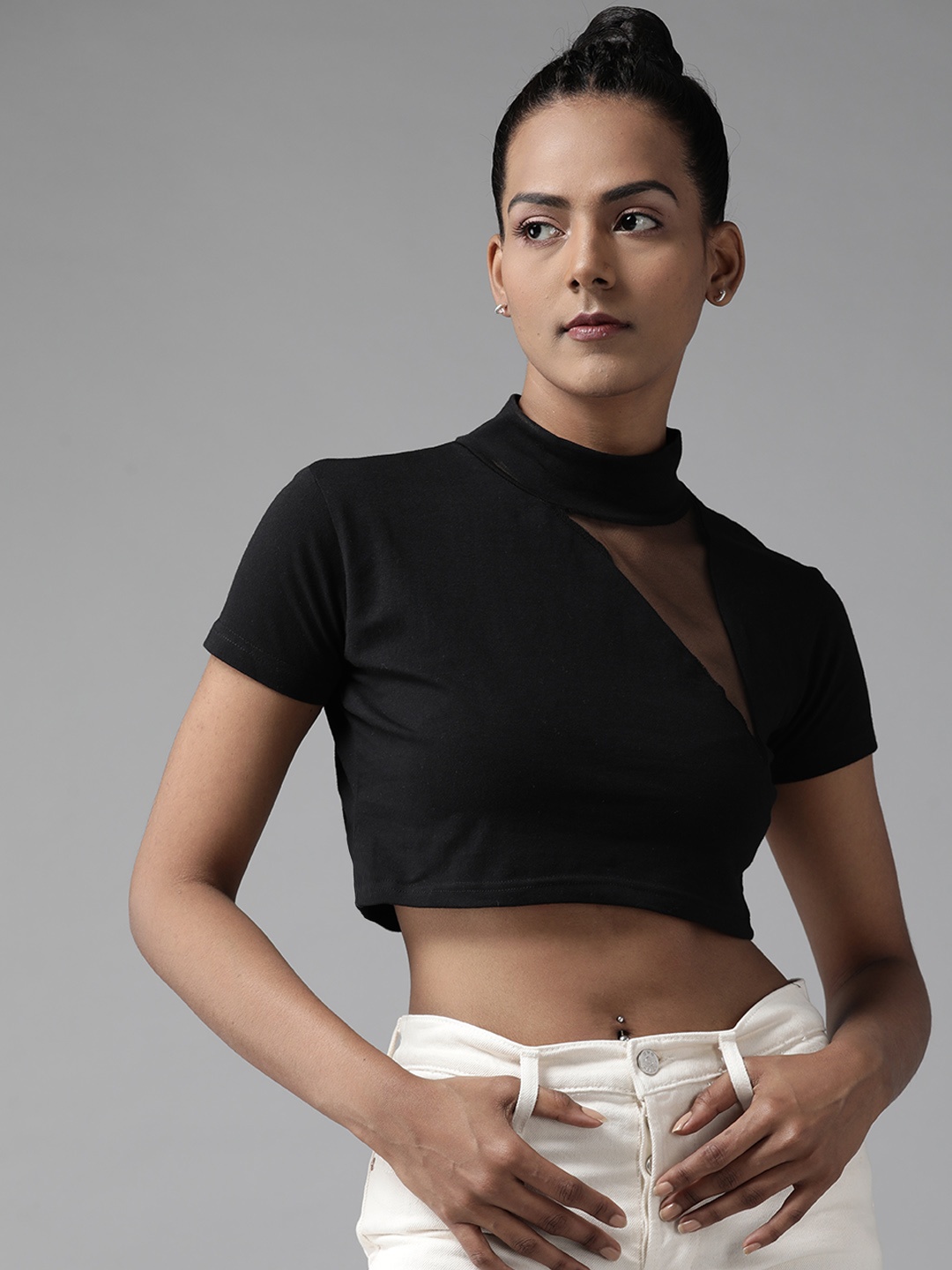 

The Dry State Black Pure Cotton Cutout Crop Top