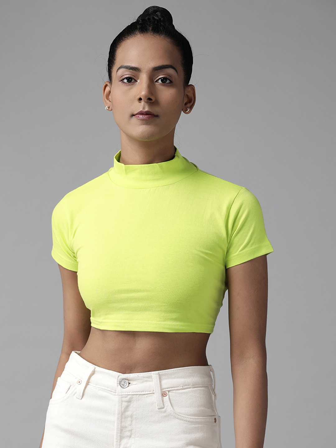 

The Dry State Green Pure Cotton Crop Top With Styled Back Knot