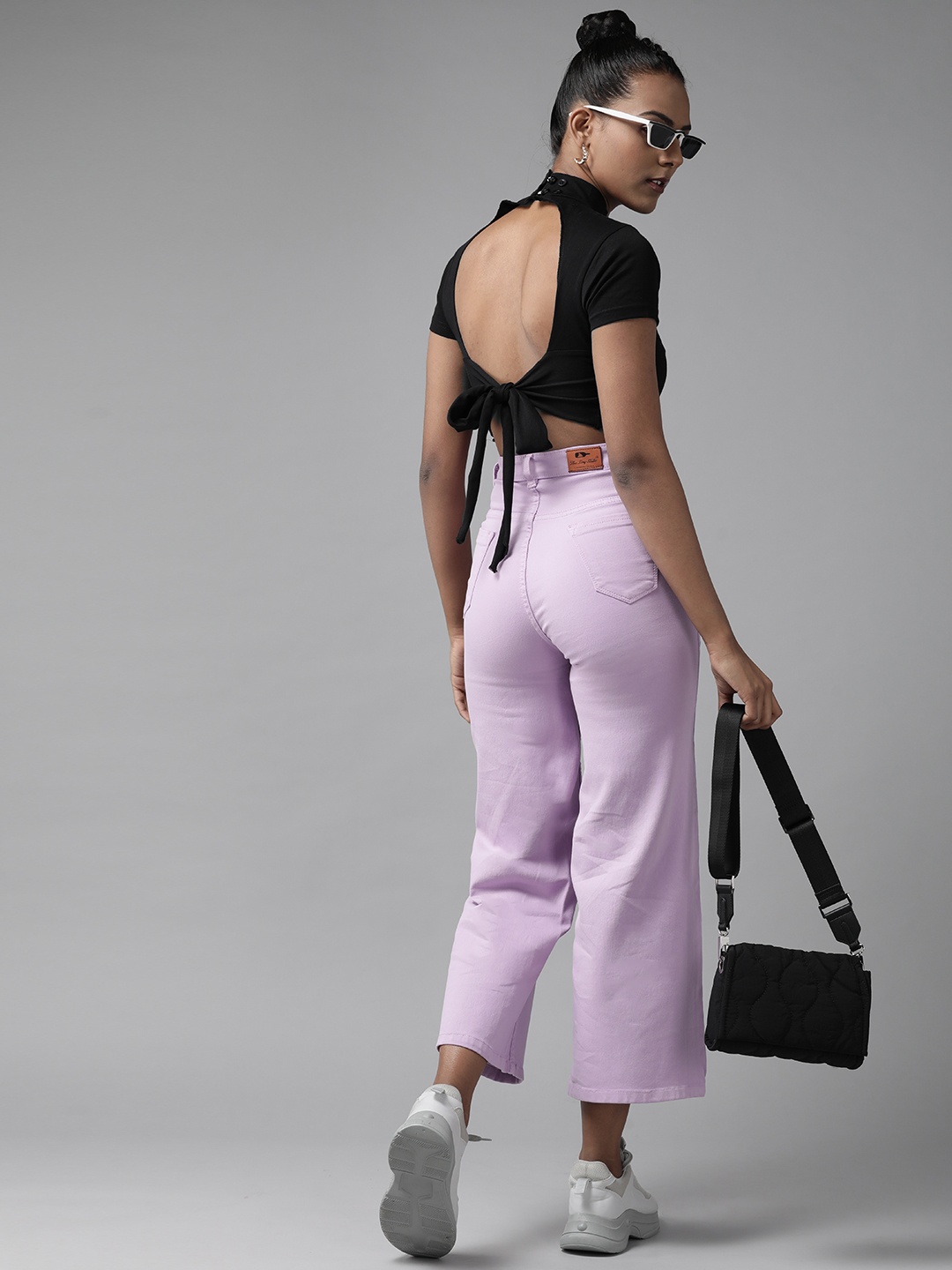 

The Dry State Black Pure Cotton Crop Top With Styled Back Knot