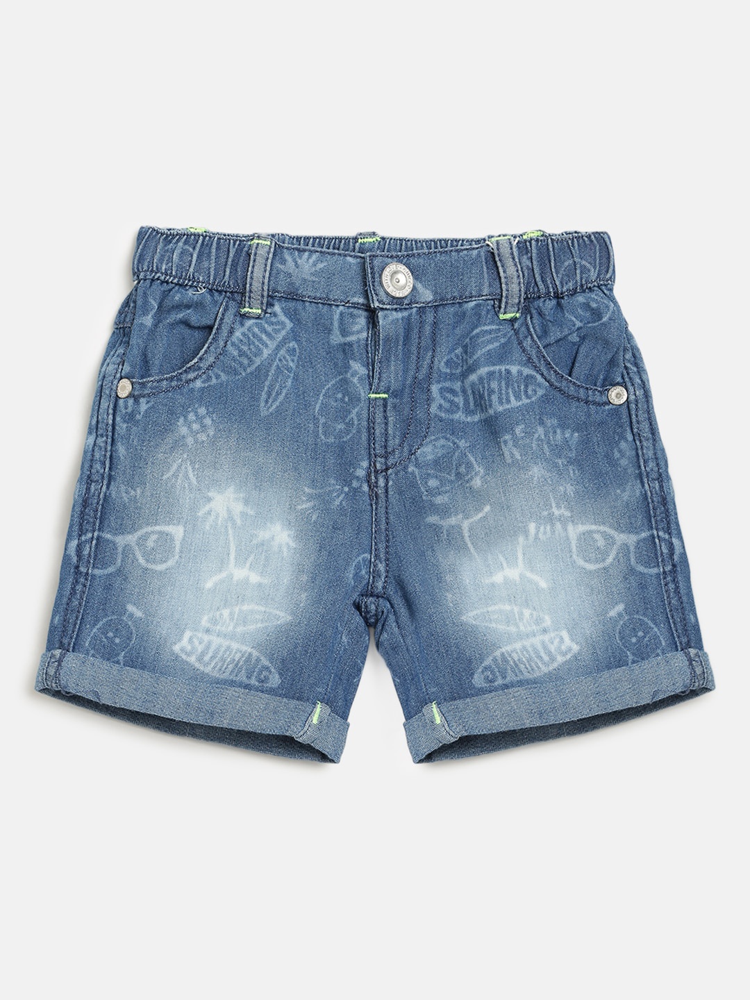 

Chicco Boys Blue & White Printed Pure Cotton Denim Shorts