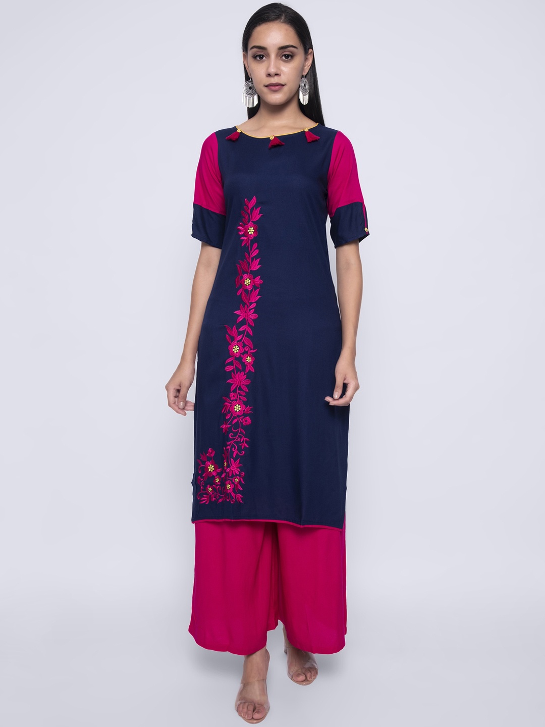 KALINI Woman Blue Floral Thread Work Kurta