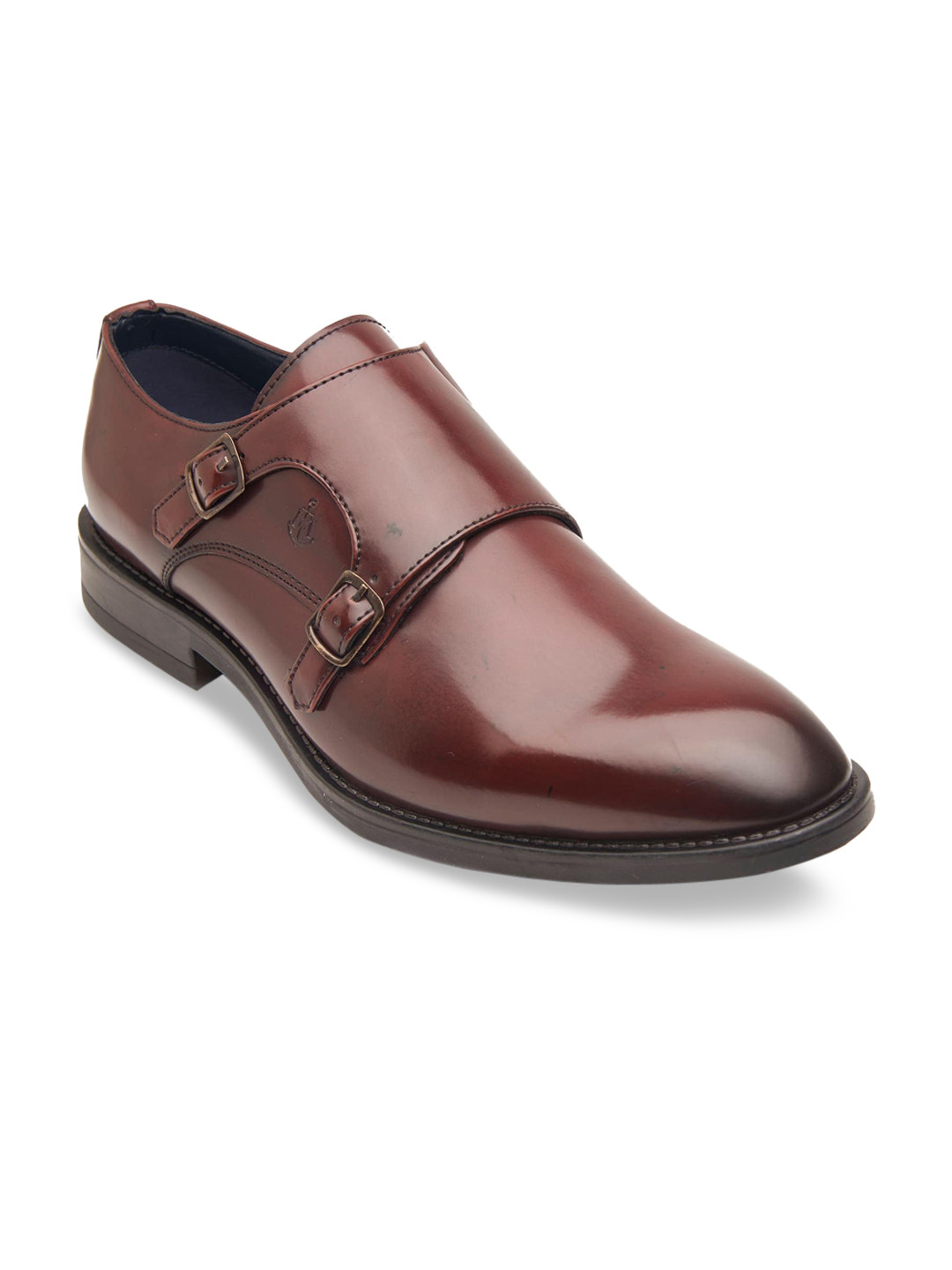 

MICHAEL ANGELO Men Brown Solid Buckle Monk Shoes