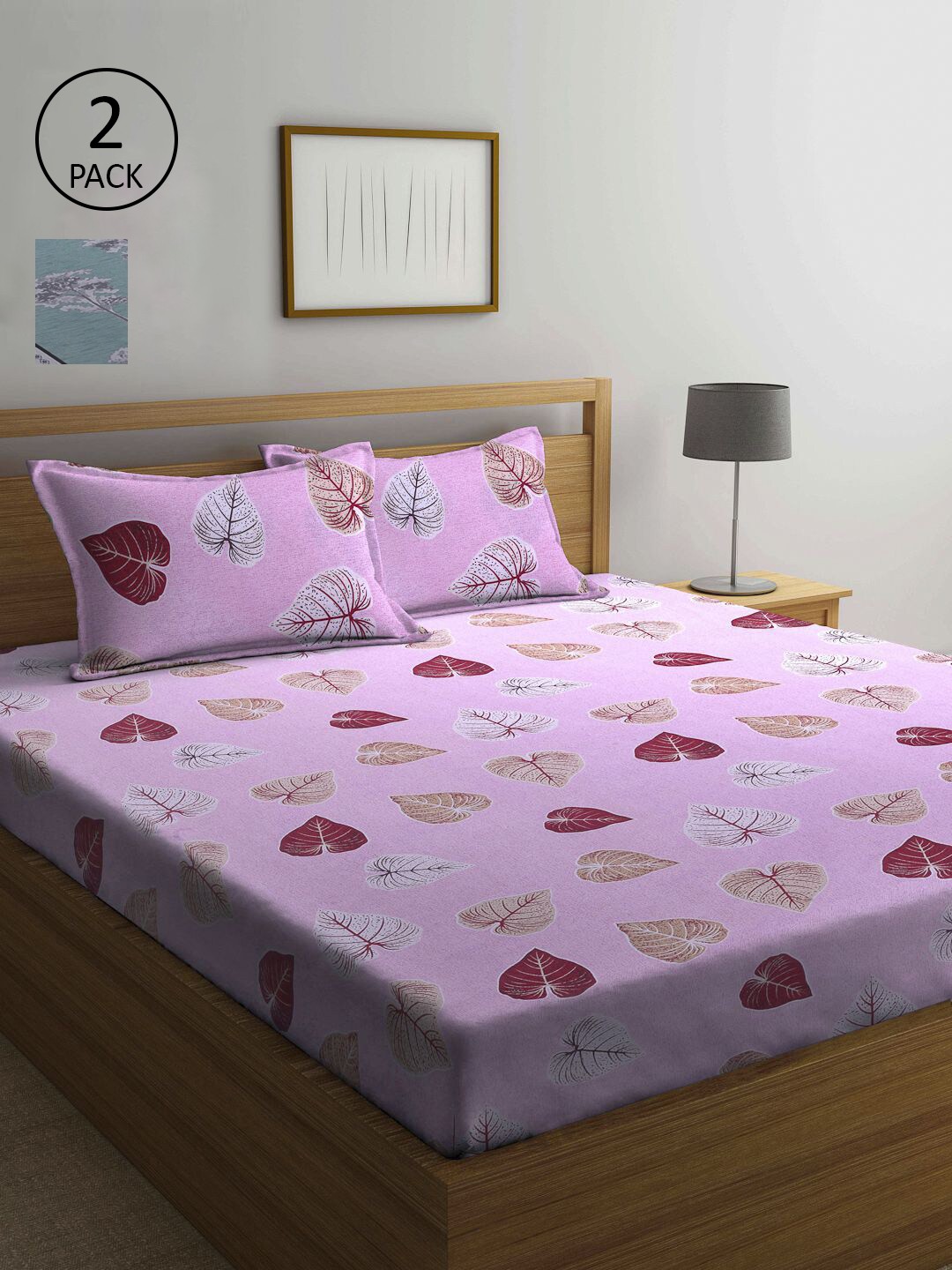 

KLOTTHE Pink & Blue Floral 210 TC 2 Queen Bedsheet with 4 Pillow Covers