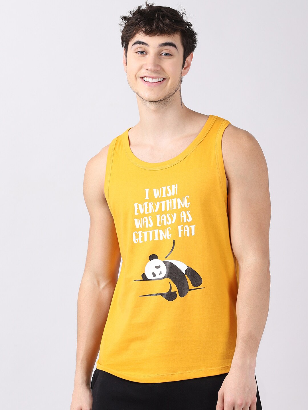 

Bushirt Men Mustard Yellow Printed Cotton Vest