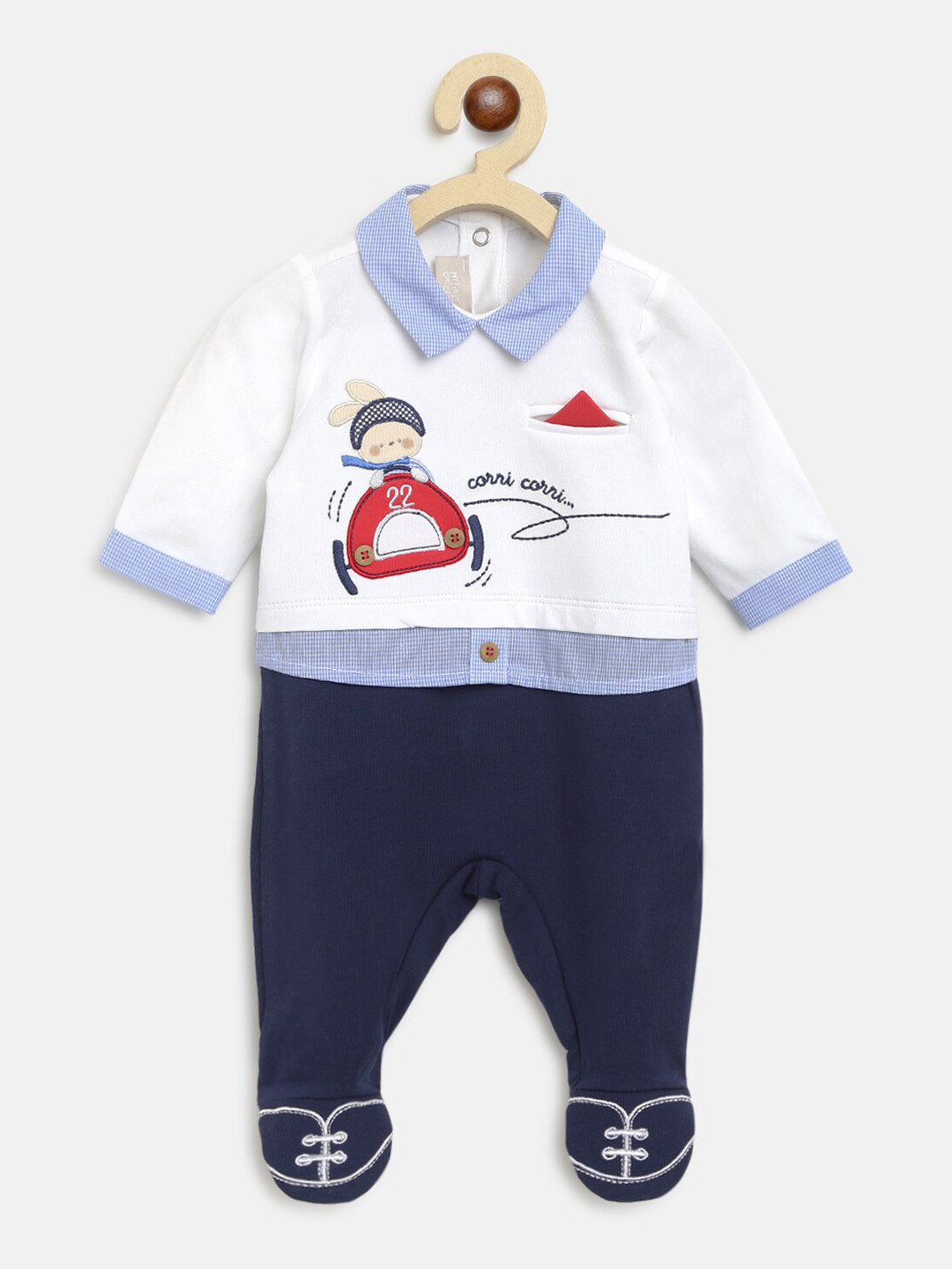 

Chicco Boys White & Navy Blue Embroidered Sleepsuit