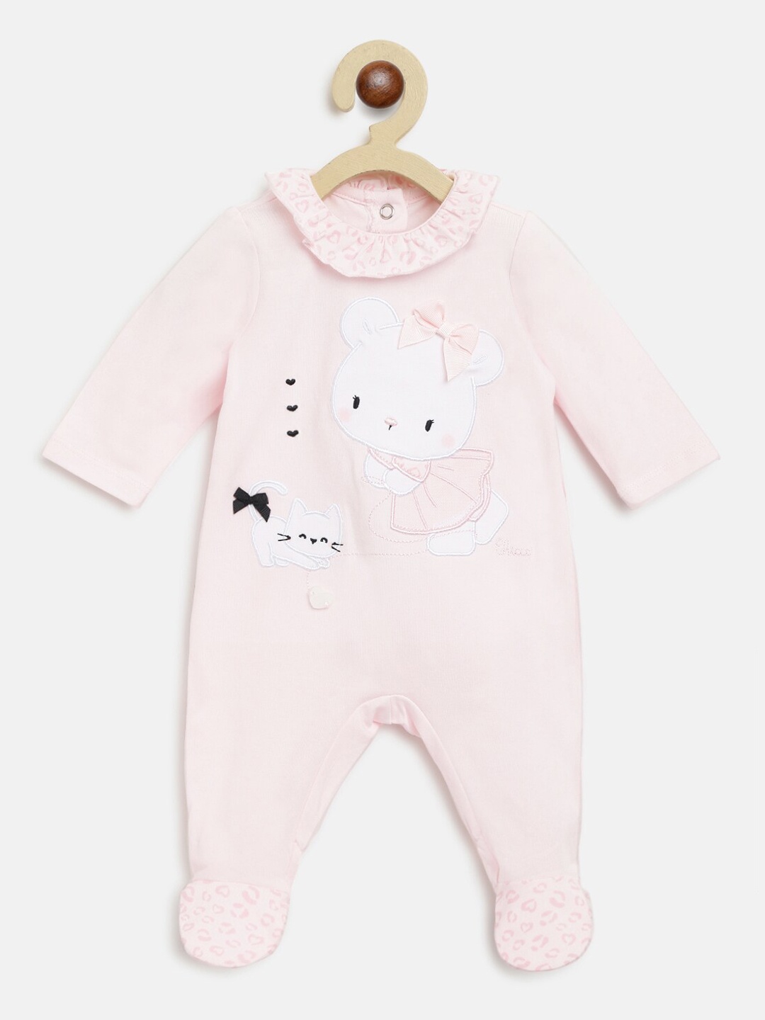 

Chicco Girls Pink & White Nappy opening Sleepsuit