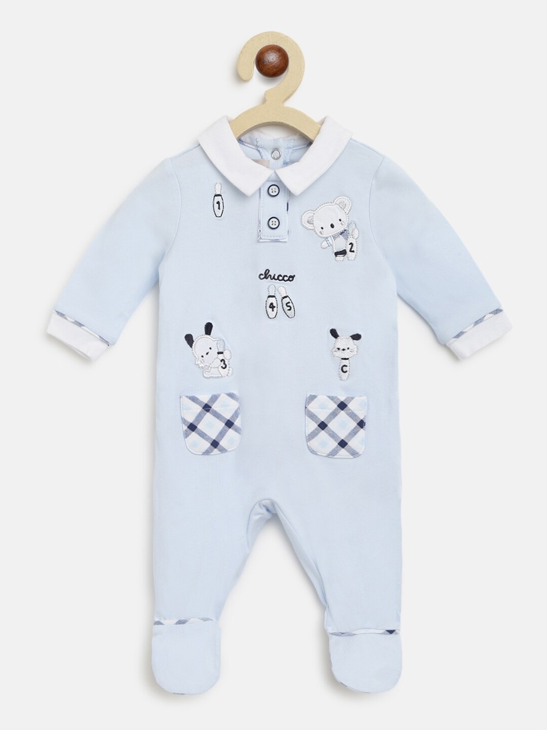 

Chicco Boys Blue & White Embroidered Sleepsuit