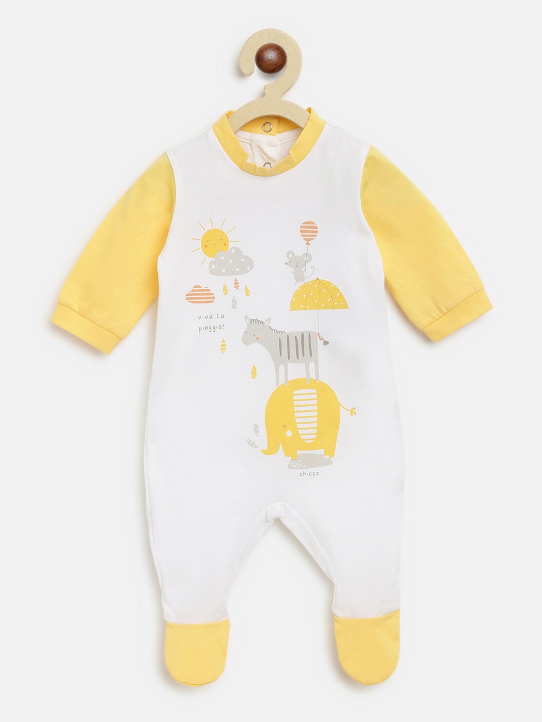

Chicco Infant Kids White & Yellow Printed Pure Cotton Sleepsuit