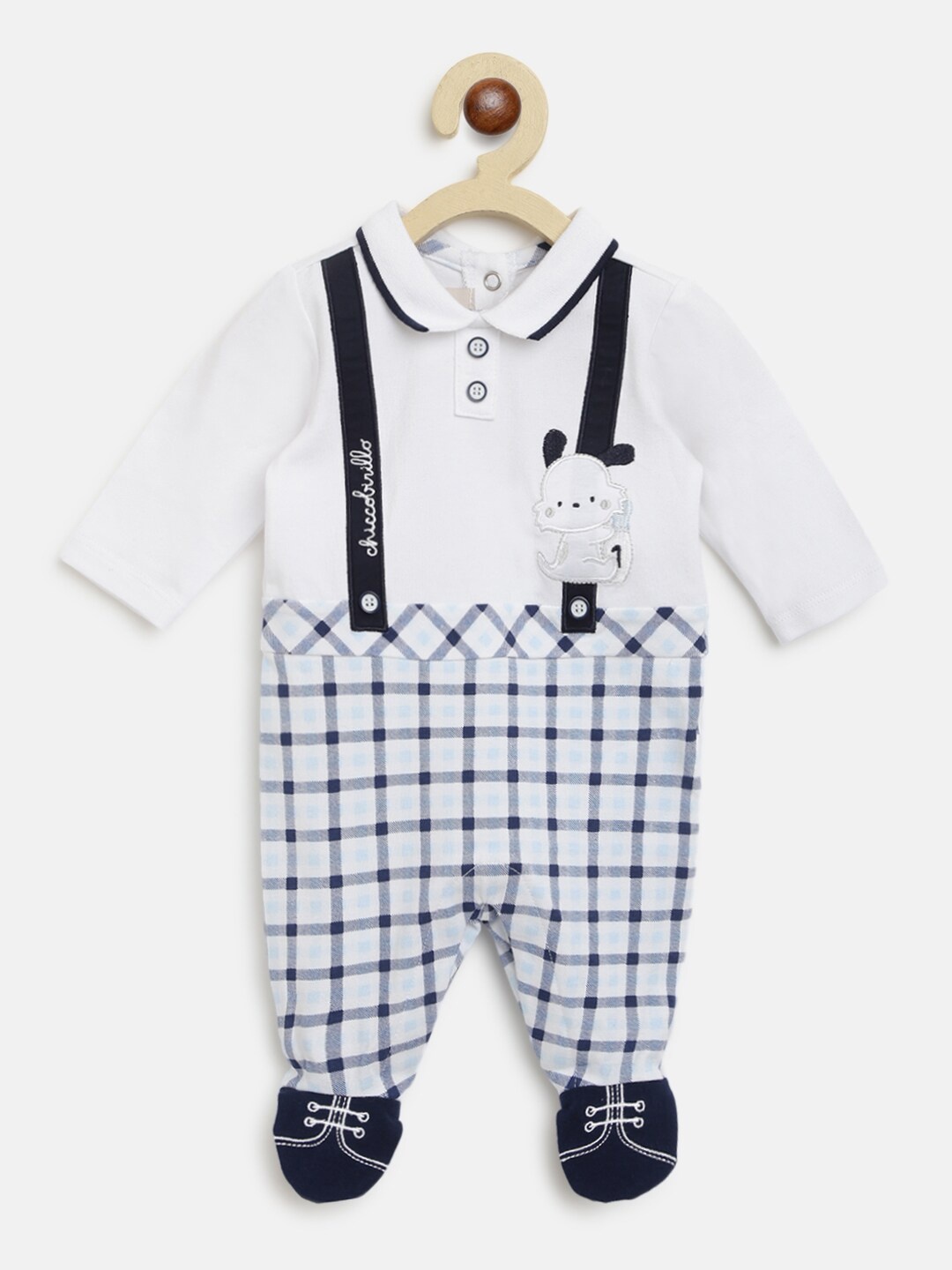 

Chicco Boys White & Black Checked Leg Opening Baby Suit