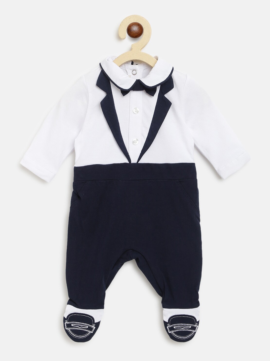 

Chicco Infant Boys White & Navy Blue Solid Sleepsuit