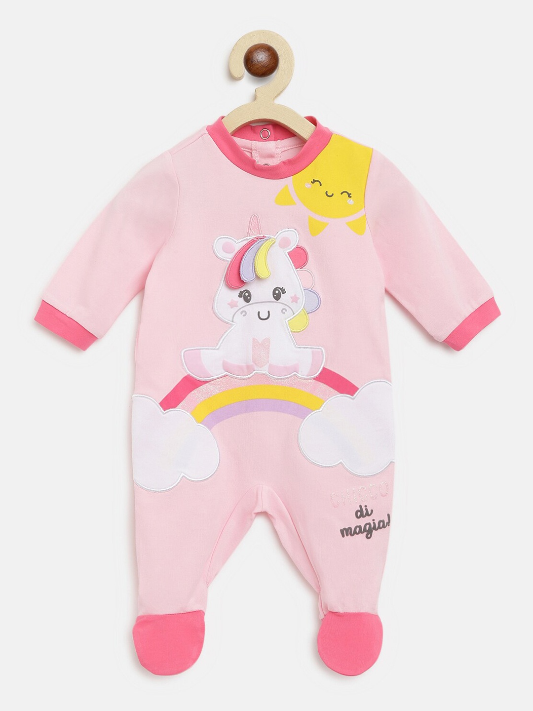 

Chicco Girls Pink & White Self Design Round Neck Sleepsuit