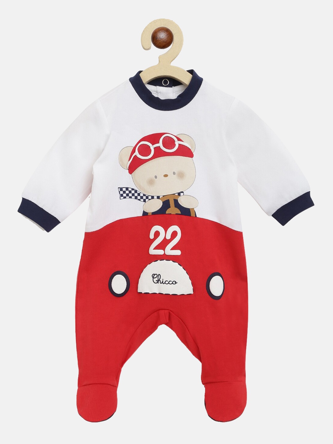 

Chicco Boys White & Red Printed Sleepsuit